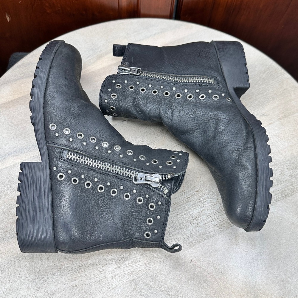 Lucky Brand Womens Black Studded Ankle Boots Side Zip Moto Booties 8.5 - Picture 12 of 14